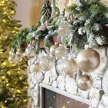 Sea Team 60mm/2.36" Shatterproof Clear Plastic Christmas Tree Ball Ornaments Set, Decorative Hanging Transparent Xmas Baubles with Stuffed Delicate Decorations (30 Counts, Champagne)