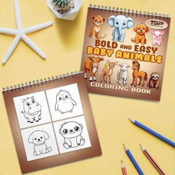 TSPVOTUS Bold and Easy Baby Animals Coloring Book for Adults and Kids, Spiral Bound Edition, 30 Designs Coloring Pages of Cute Animals for Stress Relief and Relaxation