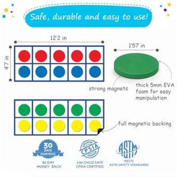 48 PCS Magnetic Ten Frames - Math Manipulatives for Elementary Classroom & Kindergarten - 4 Ten Frames & 44 Magnetic Math Counters for Kids, Math Games for Kindergarten - Jumbo Magnetic Ten Frame Set
