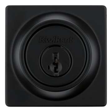 Kwikset 660 Contemporary Deadbolt Deadbolt Lock, Matte Black Square Exterior Keyed Front Entry Door,...