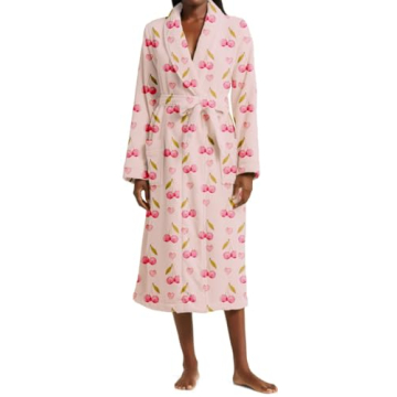 Yiulangde Cute Flannel Fruit Print Robes For Women Cozy Plush Floral Long Robes Y2k Fuzzy Fleece Bat...