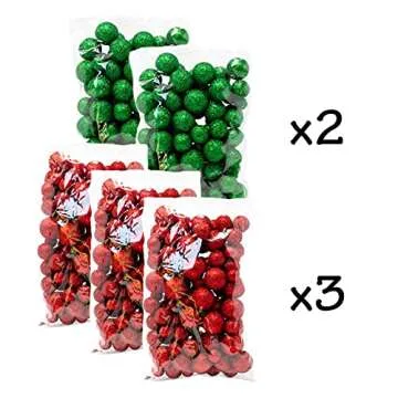 BANBERRY DESIGNS Red and Green Foam Balls 5 Bags Set of Glittered Vase Filler Decorative Balls Table Scatter Decorations Party Accessories Glittery Colored Snow Balls Balls Range 3/8" to 3/4" D.