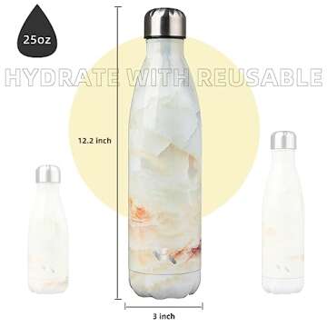 Konokyo Insulated Water Bottles,25 oz Double Wall Stainless Steel Vacumm Metal Flask for Sports Travel,Marble Jade