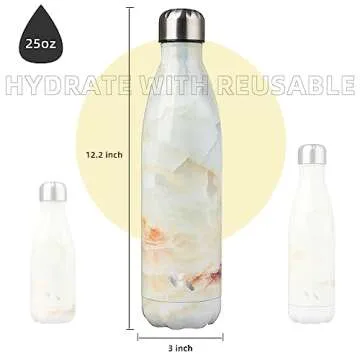 Konokyo Insulated Water Bottles,25 oz Double Wall Stainless Steel Vacumm Metal Flask for Sports Travel,Marble Jade