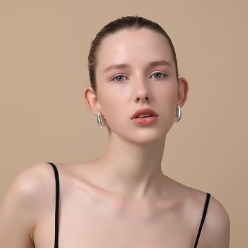 Chunky Silver Hoop Earrings for Women and Girls