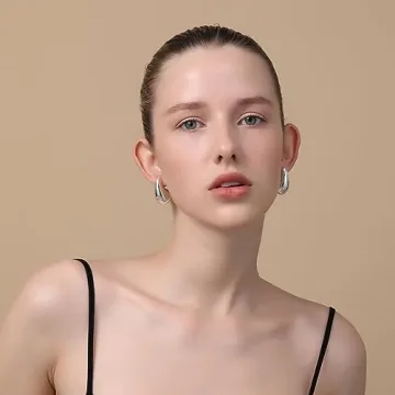 Chunky Silver Hoop Earrings for Women and Girls