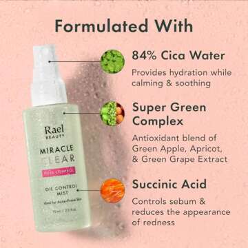 Rael Face Mist, Miracle Clear Hydrating Facial Spray, Pore Control for Acne Prone & Oil with Succinic Acid, Residue Free, Vegan, Korean Skin Care (2.5 fl oz)