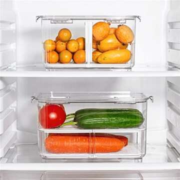 SANNO Vegetable Fruit Storage Containers, Food Storage Containers Fridge Produce Save, Stackable Ref...