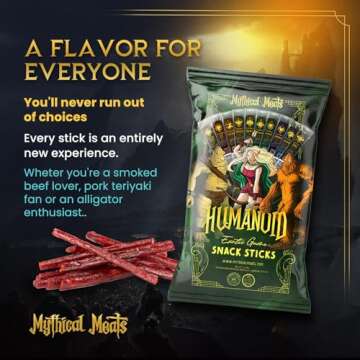 Mythical Meats Original & Humanoid Sampler Pack BUNDLE – 20 Exotic Game and Beef Snack Sticks – Dried & Dehydrated Meats Seasoned to Perfection – High Protein Snack Sticks