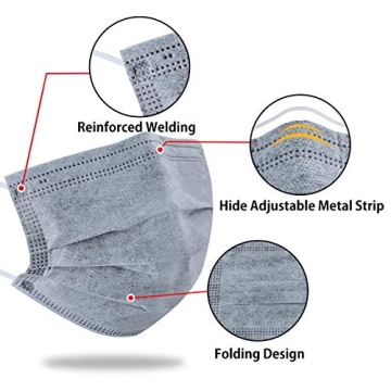 DIOLV 50 Pcs Disposable Face Mask 4-Layer Breathable Masks Dark Gray with White Ear Loops