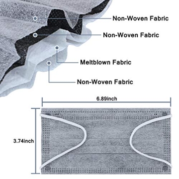 DIOLV 50 Pcs Disposable Face Mask 4-Layer Breathable Masks Dark Gray with White Ear Loops