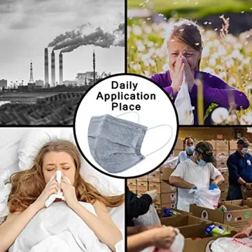 DIOLV 50 Pcs Disposable Face Mask 4-Layer Breathable Masks Dark Gray with White Ear Loops