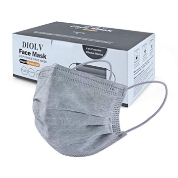 DIOLV 50 Pcs Disposable Face Mask 4-Layer Breathable Masks Dark Gray with White Ear Loops