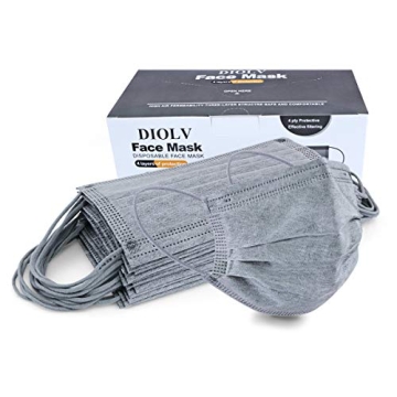 DIOLV 50 Pcs Disposable Face Mask 4-Layer Breathable Masks Dark Gray with White Ear Loops