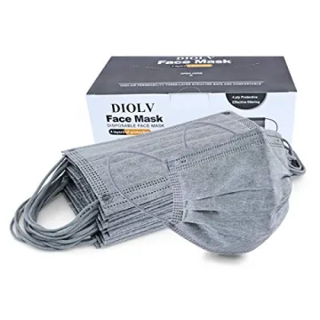 DIOLV 50 Pcs Disposable Face Mask 4-Layer Breathable Masks Dark Gray with White Ear Loops