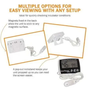 Incubator Warehouse IncuTherm™ Plus Digital Thermometer and Hygrometer for Egg Incubator - Large Digital Display with Min/Max Memory - Remote Probe - Reads Celsius and Fahrenheit +/-1° 1109 IWTH01