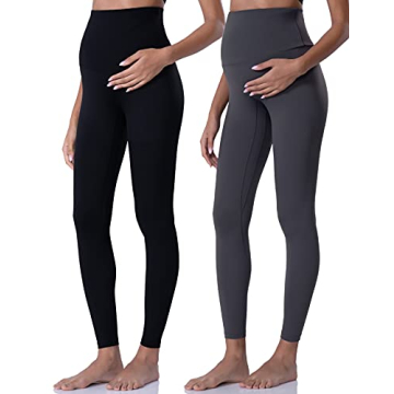 POSHDIVAH 2Pcs Maternity Leggings - Over Belly Yoga Pants for Comfort & Style