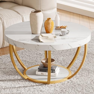 Tribesigns Modern Round Coffee Table with 2 Tiers