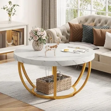 Tribesigns Modern Round Coffee Table with 2 Tiers