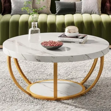 Tribesigns Modern Round Coffee Table with 2 Tiers