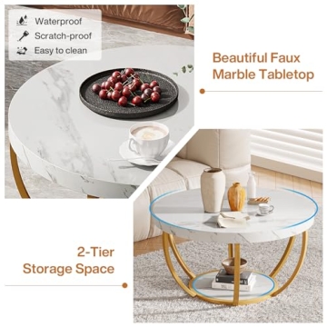 Tribesigns Modern Round Coffee Table with 2 Tiers