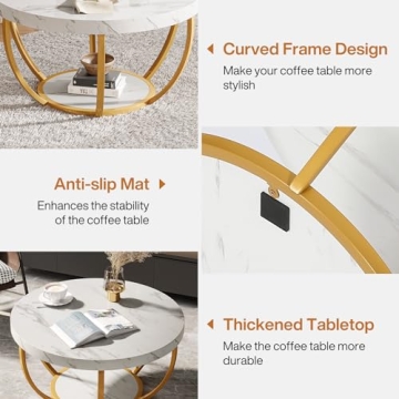 Tribesigns Modern Round Coffee Table with 2 Tiers