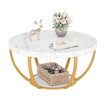 Tribesigns Modern Round Coffee Table with 2 Tiers