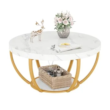 Tribesigns Modern Round Coffee Table with 2 Tiers