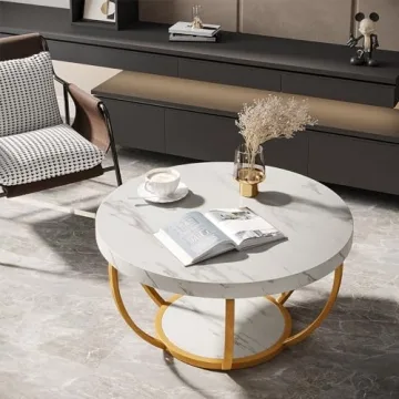 Tribesigns Modern Round Coffee Table with 2 Tiers