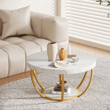 Tribesigns Modern Round Coffee Table with 2 Tiers