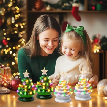 Mini Ceramic Christmas Tree Set - Pre-lit Tabletop Decor