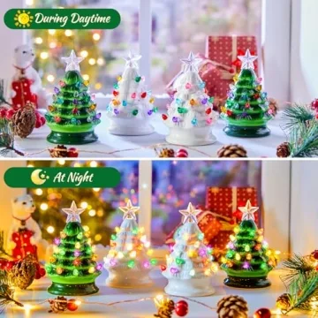 Mini Ceramic Christmas Tree Set - Pre-lit Tabletop Decor