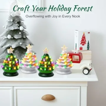 Mini Ceramic Christmas Tree Set - Pre-lit Tabletop Decor