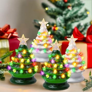 Mini Ceramic Christmas Tree Set - Pre-lit Tabletop Decor