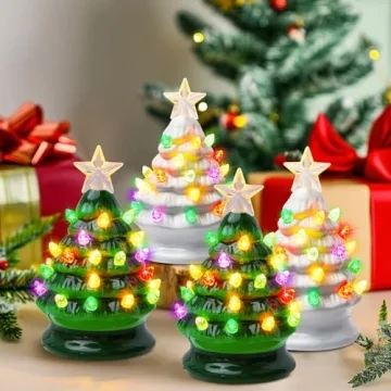 Mini Ceramic Christmas Tree Set - Pre-lit Tabletop Decor
