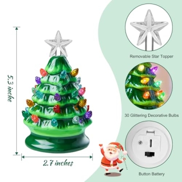 Mini Ceramic Christmas Tree Set - Pre-lit Tabletop Decor