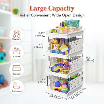Lifewit Plastic Stackable Storage Baskets - 4 Tier Multi-Functional Containers for Home, Closet, and...