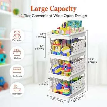 Lifewit Plastic Stackable Storage Baskets - 4 Tier Multi-Functional Containers for Home, Closet, and...