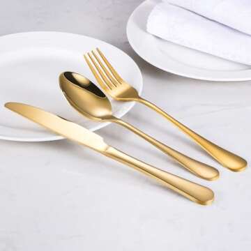 60-Pcs Gold Silverware Set - Stainless Steel Flatware Cutlery Set Service for 20, Mirror Polished Gold Flatware Set Include Forks Spoons Knives for Home, Wedding, Restaurant, Dishwasher Safe