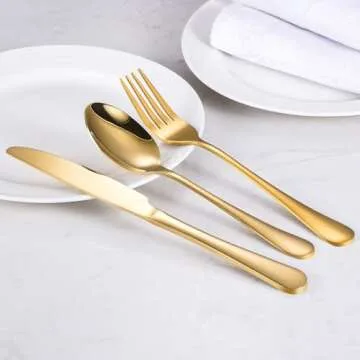 60-Pcs Gold Silverware Set - Stainless Steel Flatware Cutlery Set Service for 20, Mirror Polished Gold Flatware Set Include Forks Spoons Knives for Home, Wedding, Restaurant, Dishwasher Safe