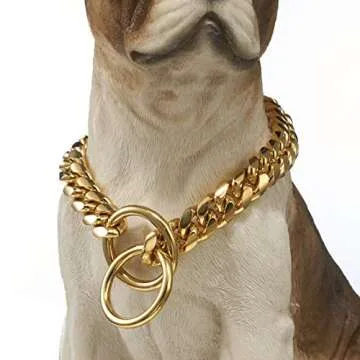 Aiyidi Strong 18K Gold Plated Dog Chain Collar Stainless Steel Width 10mm,12mm,15mm,18mm Cuban Link Choke Collar for Dog's Training,Daily Use (15mm,22'')