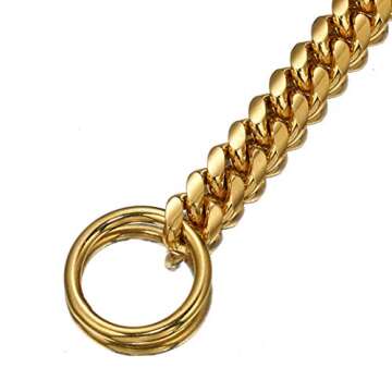 Aiyidi Strong 18K Gold Plated Dog Chain Collar Stainless Steel Width 10mm,12mm,15mm,18mm Cuban Link Choke Collar for Dog's Training,Daily Use (15mm,22'')