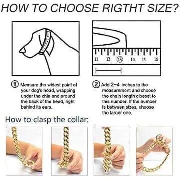 Aiyidi Strong 18K Gold Plated Dog Chain Collar Stainless Steel Width 10mm,12mm,15mm,18mm Cuban Link Choke Collar for Dog's Training,Daily Use (15mm,22'')