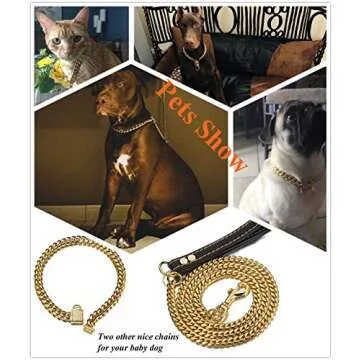 Aiyidi Strong 18K Gold Plated Dog Chain Collar Stainless Steel Width 10mm,12mm,15mm,18mm Cuban Link Choke Collar for Dog's Training,Daily Use (15mm,22'')