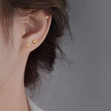 Reffeer Solid 925 Sterling Silver Daisy Stud Earrings Flower for Women Teen Girls Tiny Flower Stud E...