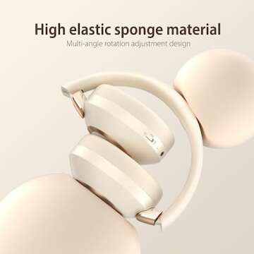 EAORUL Active Noise Cancelling Headphones, 100H Playtime Headphones Wireless Bluetooth, Bluetooth Headphones with Microphone, Over- Ear Wireless Headphones with Deep Bass for Travel (White)