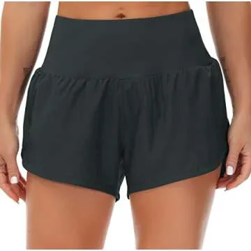 THE GYM PEOPLE Womens High Waisted Running Shorts Quick Dry Athletic Workout Shorts with Mesh Liner ...