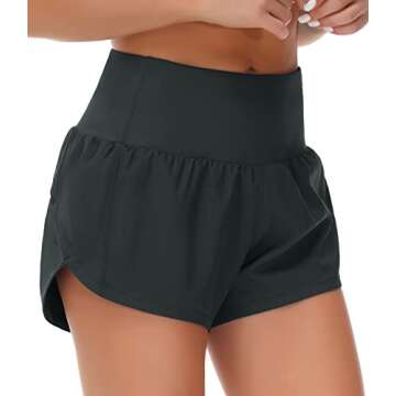 THE GYM PEOPLE Womens High Waisted Running Shorts Quick Dry Athletic Workout Shorts with Mesh Liner Zipper Pockets (Charcoal Grey, Medium)
