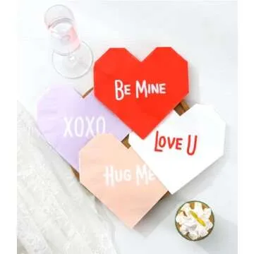 Heart Shaped Napkins - 60 PK - Heart Napkins for Valentine's Day Decorations Valentine Cocktail Napkins Valentines Day Party Supplies for Kids Classroom Office Valentines Day Décor Gifts