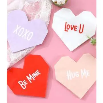 Heart Shaped Napkins - 60 PK - Heart Napkins for Valentine's Day Decorations Valentine Cocktail Napkins Valentines Day Party Supplies for Kids Classroom Office Valentines Day Décor Gifts